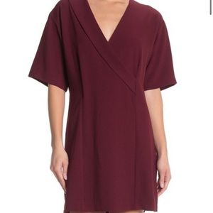 FALL VIBES NWT Bobeau Burgundy Short Sleeve Faux Wrap Dress size L